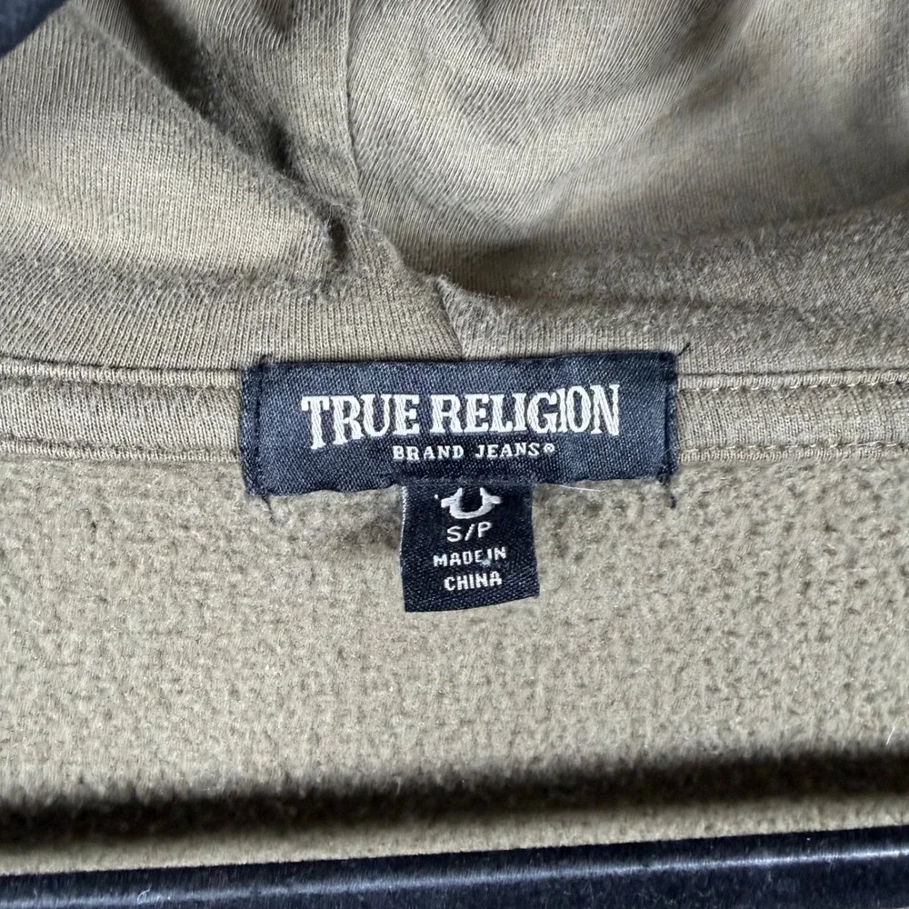 True Religion Mens Olive Green Buddha Logo Zip Up Hoodie Sweatshirt Small